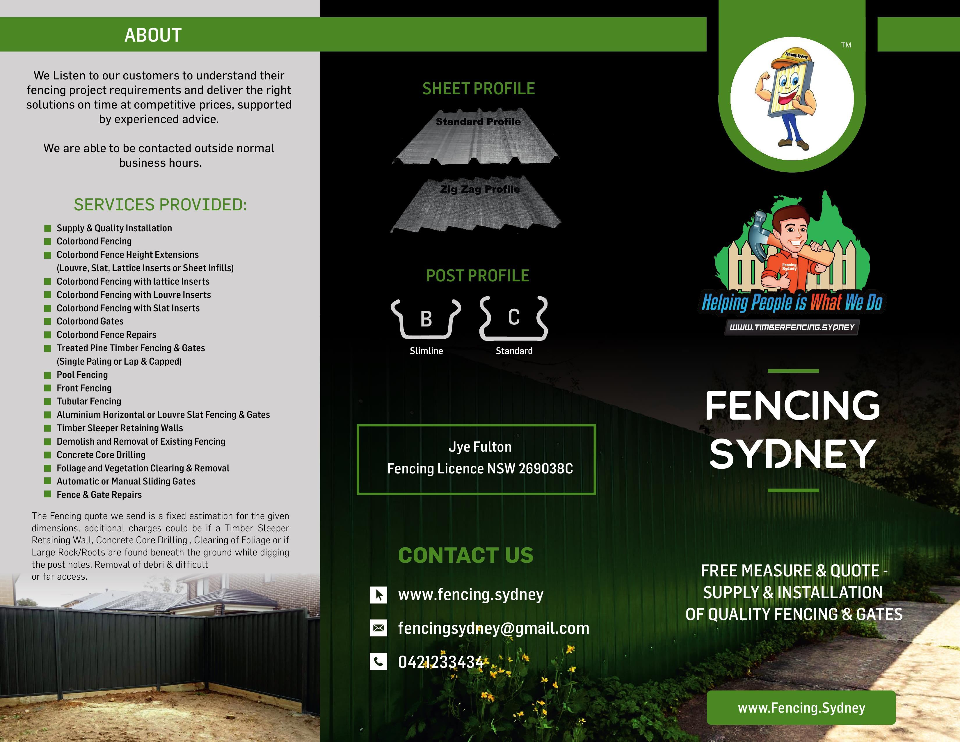 Fencing Sydney brochure page 1