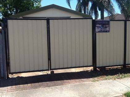 Colorbond double gate, Primrose sheeting with Ebony frame, Mount Druitt