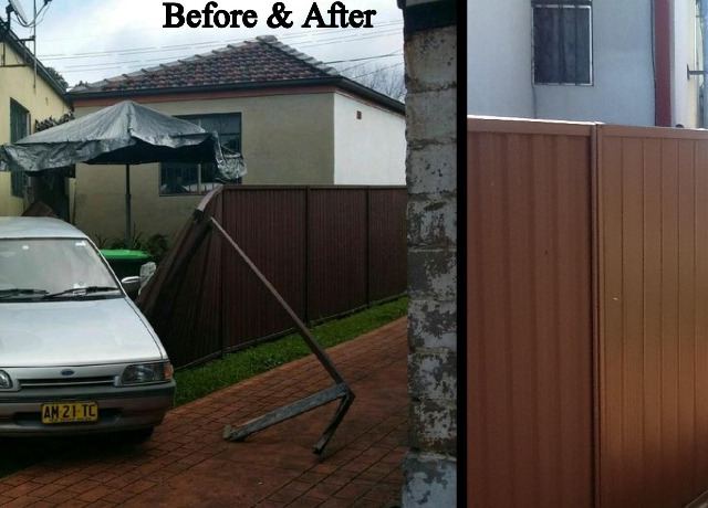 Before and after: old timber fence replaced with a new Colorbond fence