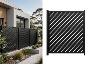 Aluminium diagonal slat fence and isolated panel