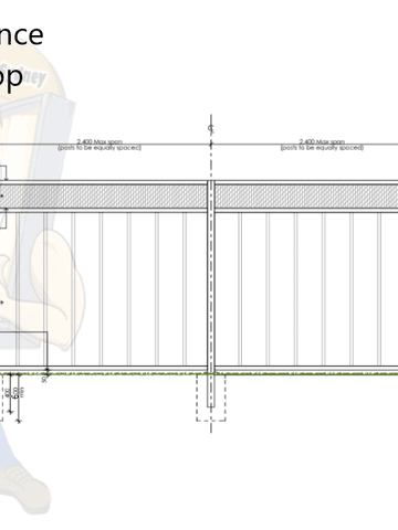 Construction drawing of a Colorbond fence with a lattice topper