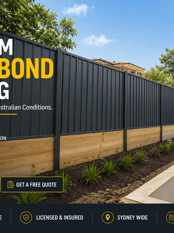 Marketing layout promoting Colorbond privacy fencing with contact details.