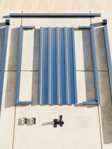Colorbond pedestrian gate rails and hardware laid out ready to assemble
