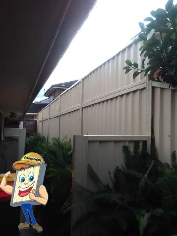 Tall cream stacked panels tower above lush ferns along a side passage beside house eaves.