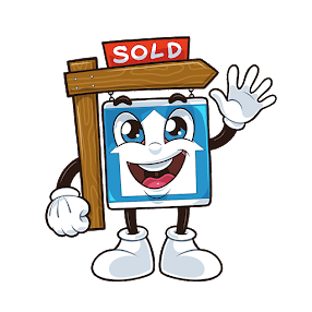 Fencing company character holding a sold signboard