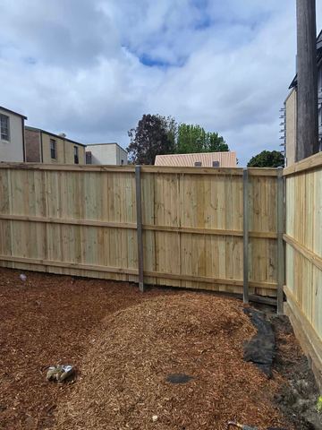 New treated pine palings on a residential block.