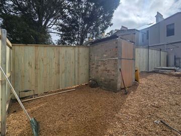 New treated pine palings on a residential block.