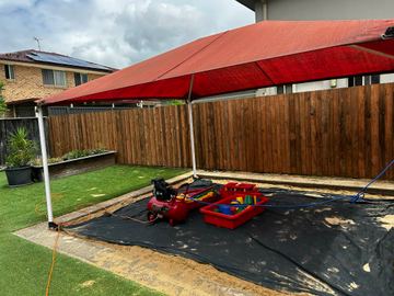 New treated pine palings on a residential block.