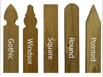 Reference board comparing gothic, square, round and pointed picket tops.