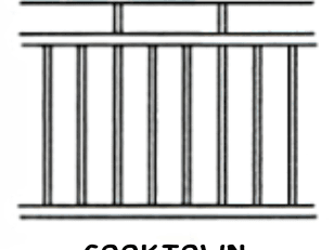 Diagram with three top rails and short spacers above main pickets.