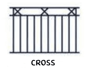 Drawing with X ornaments between double top rails over flat pickets.
