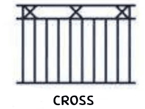 Drawing with X ornaments between double top rails over flat pickets.