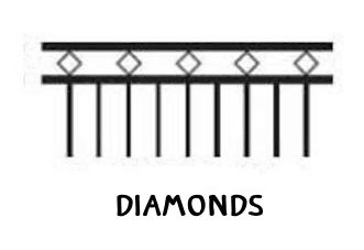 Drawing with a row of diamond shapes between twin top rails.