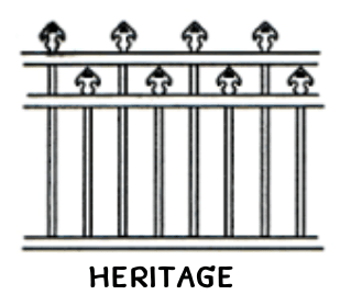 Drawing with rings between rails and dense spear finials above.