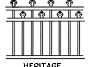 Drawing with rings between rails and dense spear finials above.