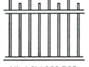 Panel drawing with rods extending alternating heights above double rails.