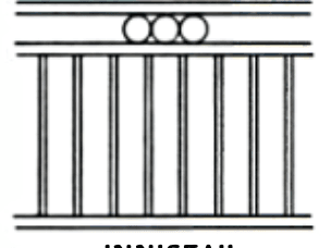 Diagram with three rails and grouped ring ornaments at the top.