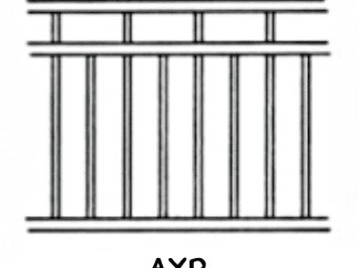 Diagram of alternating picket heights between closely spaced top rails.