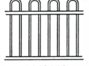 Catalog drawing of pickets bent into rounded loops above the rail.