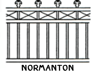 Panel drawing with X frieze and spear finials above the rails.