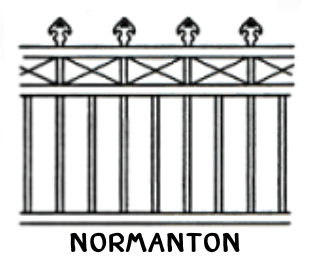 Panel drawing with X frieze and spear finials above the rails.