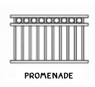 Diagram with circles between double rails above flat pickets.