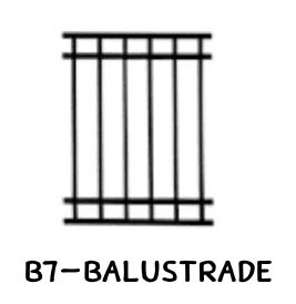 Technical drawing of a balustrade panel with paired rails at top and bottom.