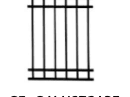 Technical drawing of a balustrade panel with paired rails at top and bottom.