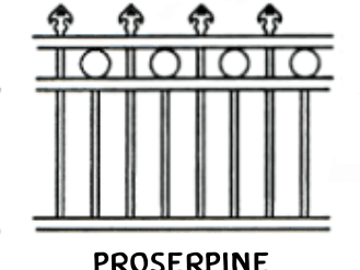 Diagram with rings between rails and spearheads on each picket.