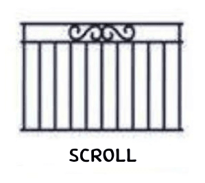 Drawing with one scroll ornament centred between top rails.