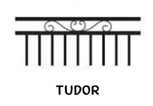 Drawing with symmetrical scrollwork between double top rails.