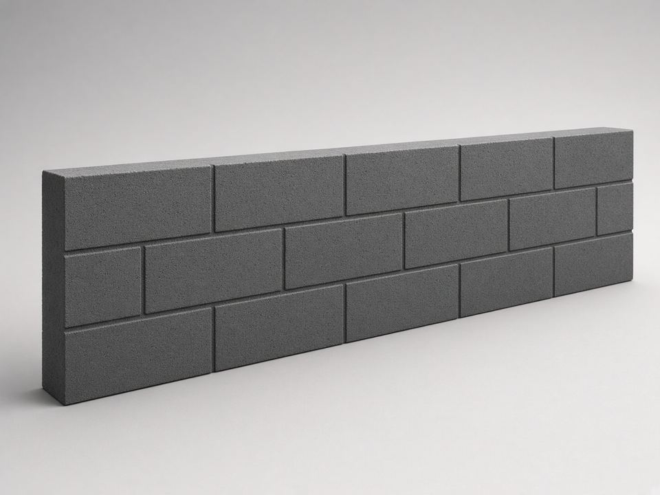 Charcoal block-pattern concrete retaining-wall sleeper on a studio backdrop