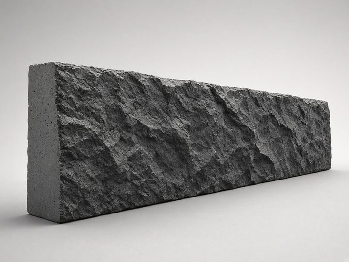 Charcoal rock-face concrete retaining-wall sleeper on a studio backdrop